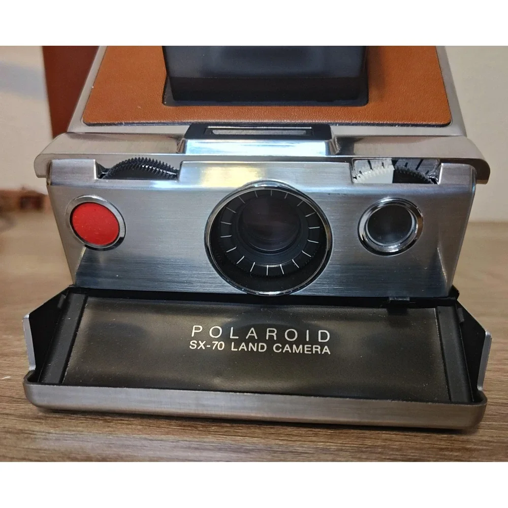 Polaroid SX-70 Land Camera Instant SLR Brown Tan Leather Folding Case Flash Bar
